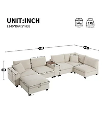 Streamdale Furniture 140" Modular Sectional Sofa w/ Ottoman Storage & Usb
