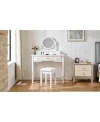 Streamdale Furniture Compact Vanity Table with Reversible Mirror & Stool