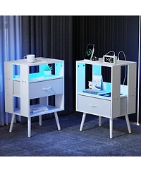 Streamdale Furniture Nightstand with Charging Led & Fabric Drawers