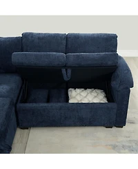 Streamdale Furniture 97" L-Shaped Chenille Sectional Sofa with Ottoman - Dark Blue