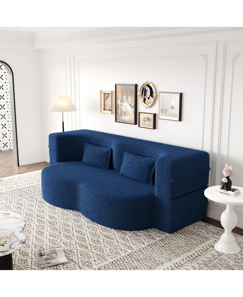 Streamdale Furniture Teddy Fabric Foam Sleeper Sofa Bed with 2 Pillows