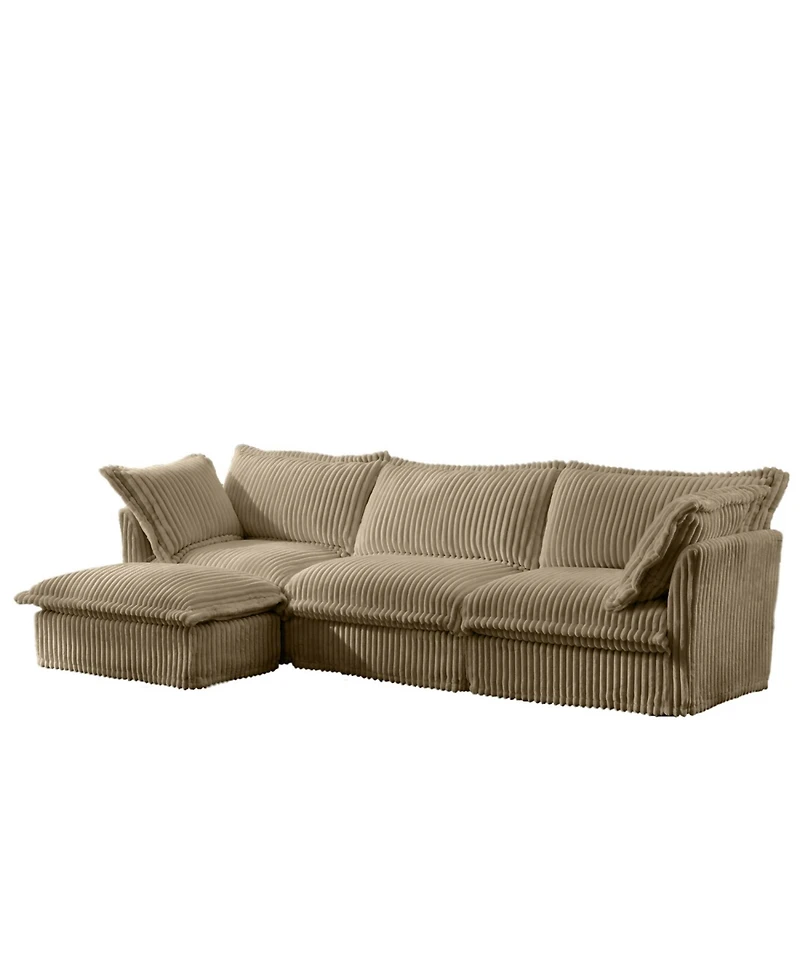 Streamdale Furniture L-Shaped Slipcovered Sectional Sofa Camel Corduroy