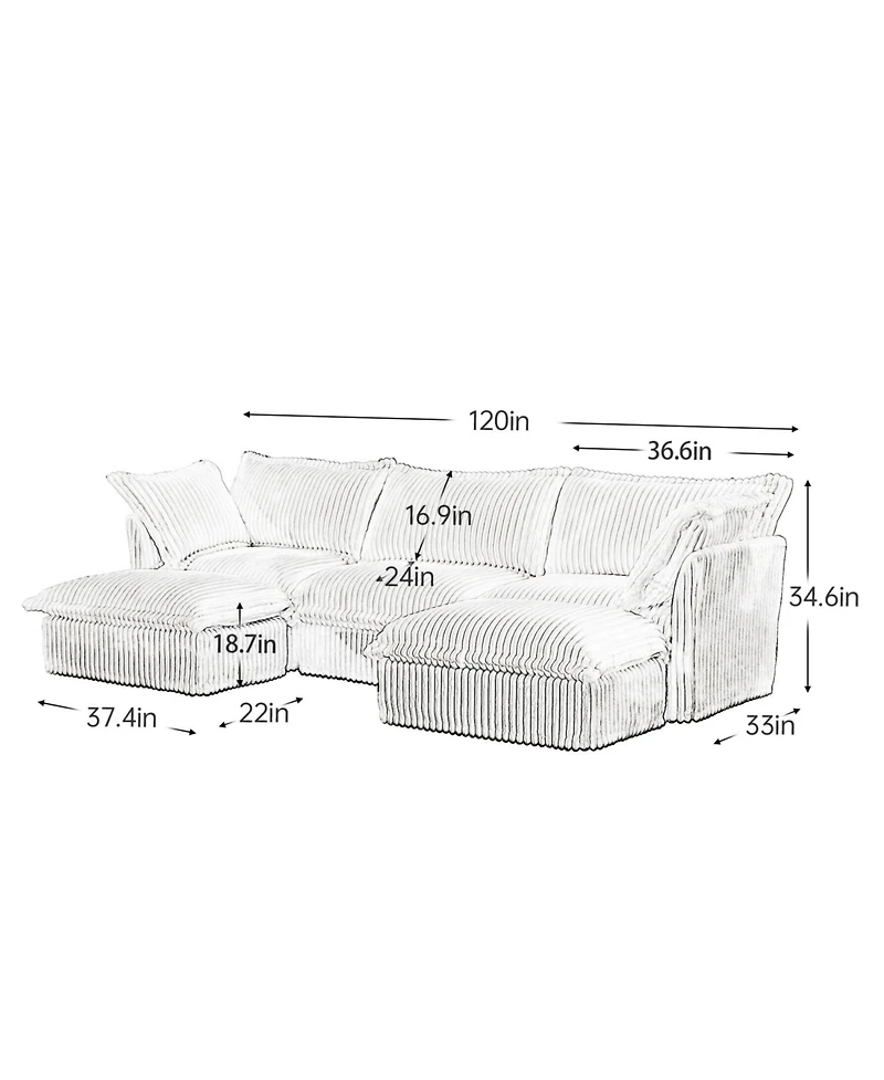 Streamdale Furniture Slipcovered U Shape Sectional Sofa Deep Seat Camel