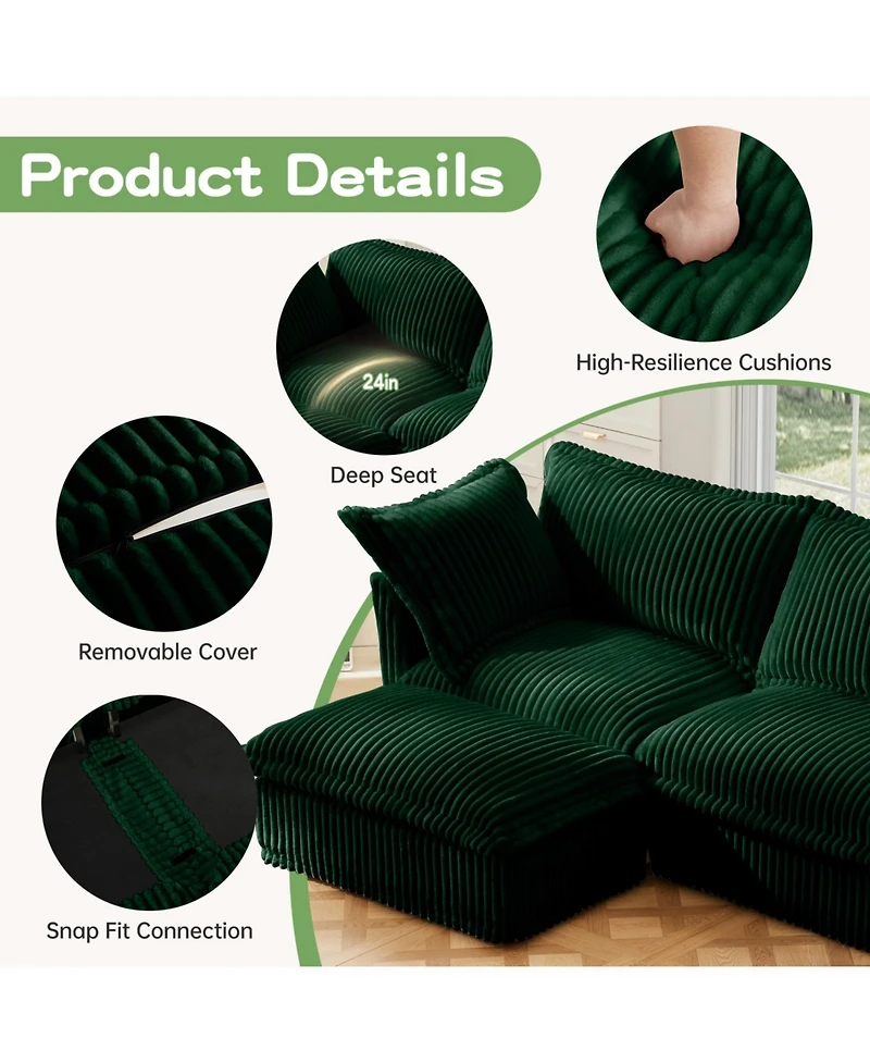 Streamdale Furniture Green Corduroy Slipcovered 4-Seater Sofa