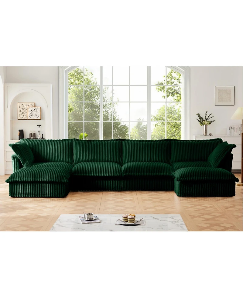 Streamdale Furniture Slipcovered U Shape Sectional Sofa Green Corduroy
