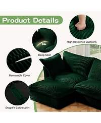 Streamdale Furniture Green Corduroy 3-Seat Sofa with Ottomans