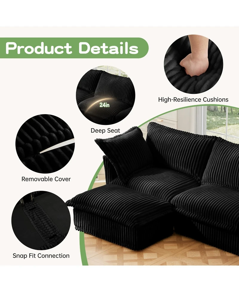 Streamdale Furniture Slipcovered 3-Seat Sleeper Sofa with Ottomans - Black Corduroy