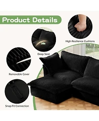 Streamdale Furniture Slipcovered 3-Seat Sleeper Sofa with Ottomans - Black Corduroy