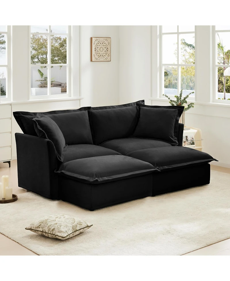 Streamdale Furniture Black Chenille 2-Seater Sofa with Ottomans