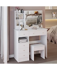 Streamdale Furniture 37" Vanity Table with Mirror Stool & Storage