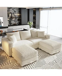 Streamdale Furniture Plush Corduroy 3-Seat Sofa with Ottomans