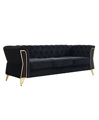 Streamdale Furniture Modern Tufted Velvet Sofa 87.4 inch for Living Room Black Color