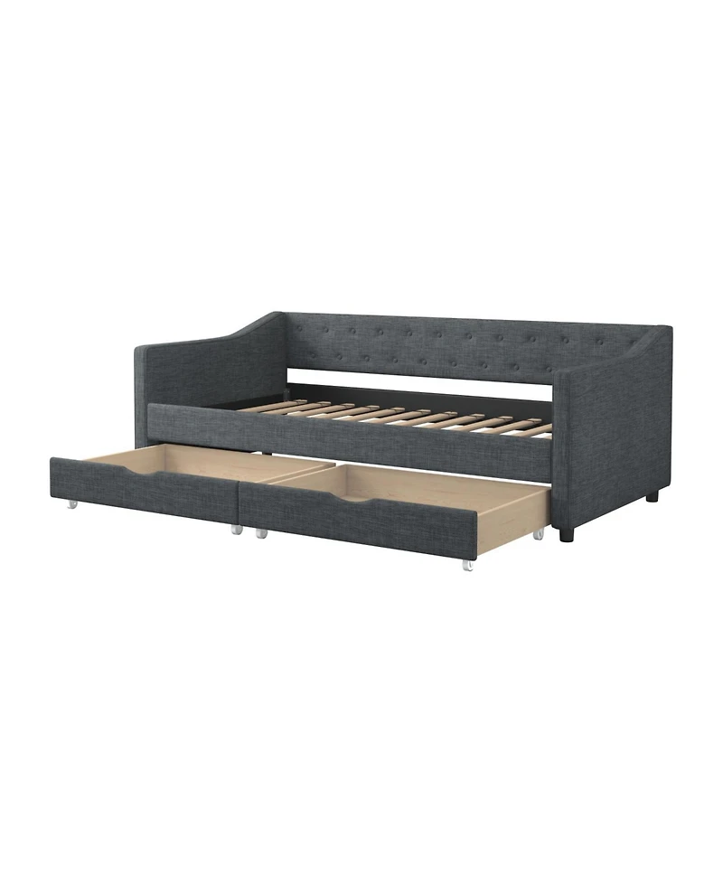 Streamdale Furniture Twin Daybed with Drawers, Tufted Sofa Bed - Dark Grey