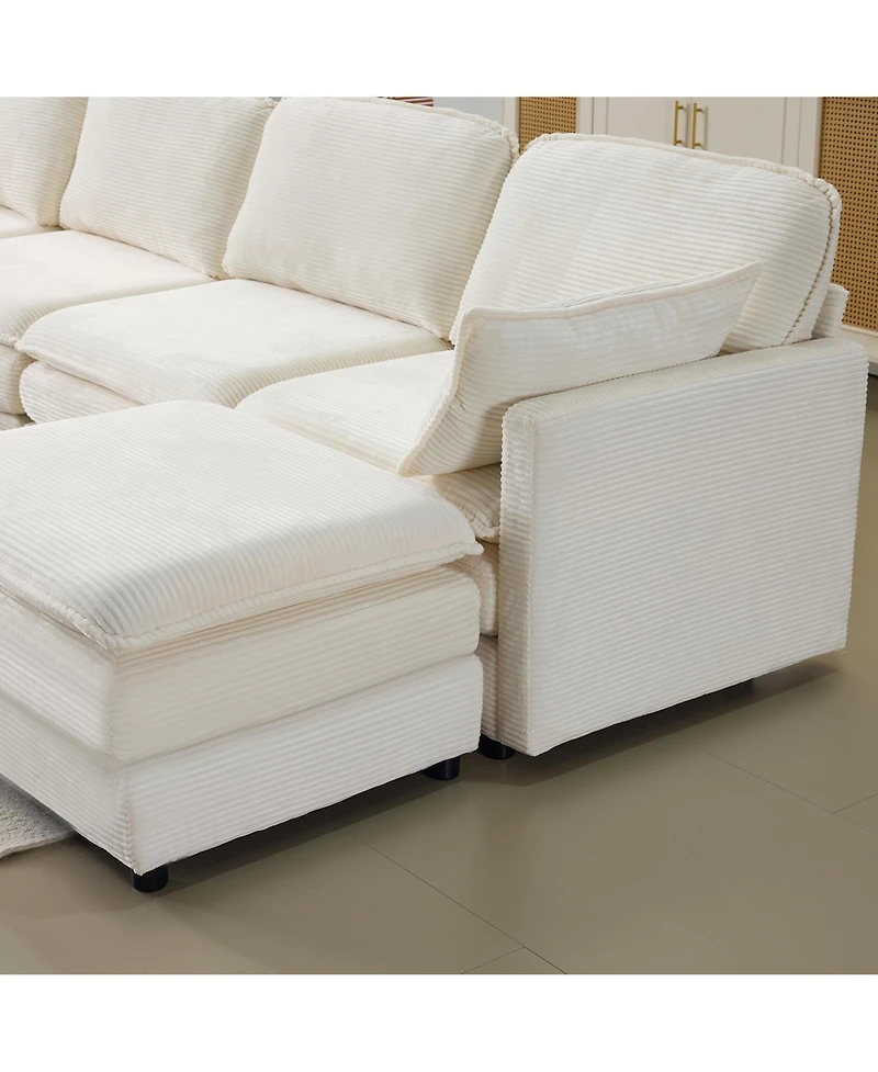 Streamdale Plush Cloud Modular Sofa- 4-Seater + 2 Footstools, Beige Chenille Cushions & Pillows