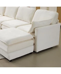 Streamdale Plush Cloud Modular Sofa- 4-Seater + 2 Footstools, Beige Chenille Cushions & Pillows