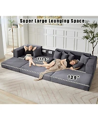 Streamdale Furniture Oversize Cloud Couch L-Shape Sleeper Sofa Bed, 8 Pillows, Corduroy