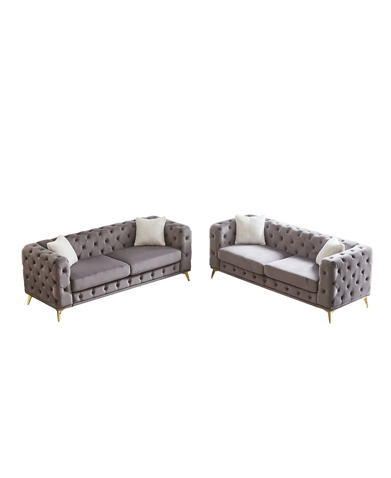 Streamdale Furniture Velvet 3+3 Seater Sofa with Wood Frame & Metal Feet