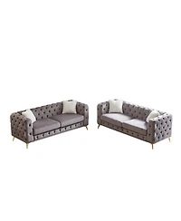 Streamdale Furniture Velvet 3+3 Seater Sofa with Wood Frame & Metal Feet