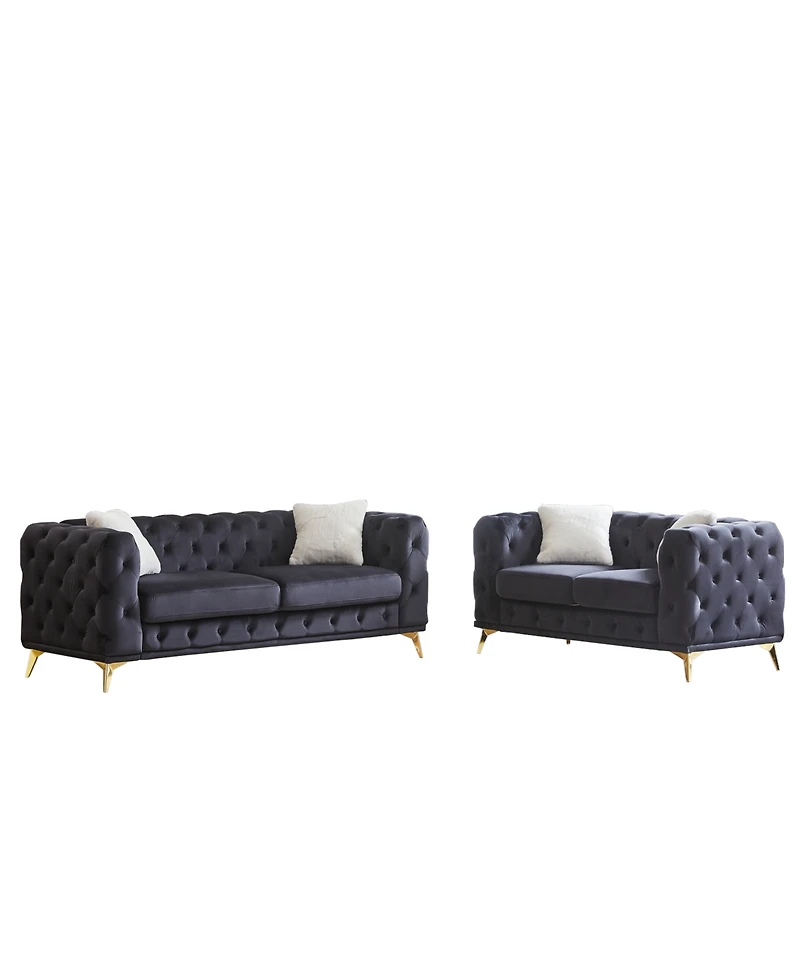 Streamdale Furniture Velvet Sofa Set- 3+2 Seater, Wood Frame, Metal Legs, Cushions
