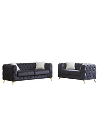 Streamdale Furniture Velvet Sofa Set- 3+2 Seater, Wood Frame, Metal Legs, Cushions