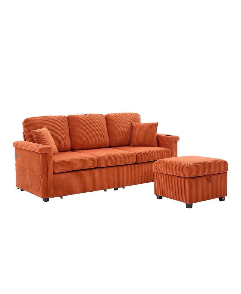 Streamdale L-Shaped Sectional Sofa w/ Storage Ottoman, Usb, Cup Holder, Corduroy