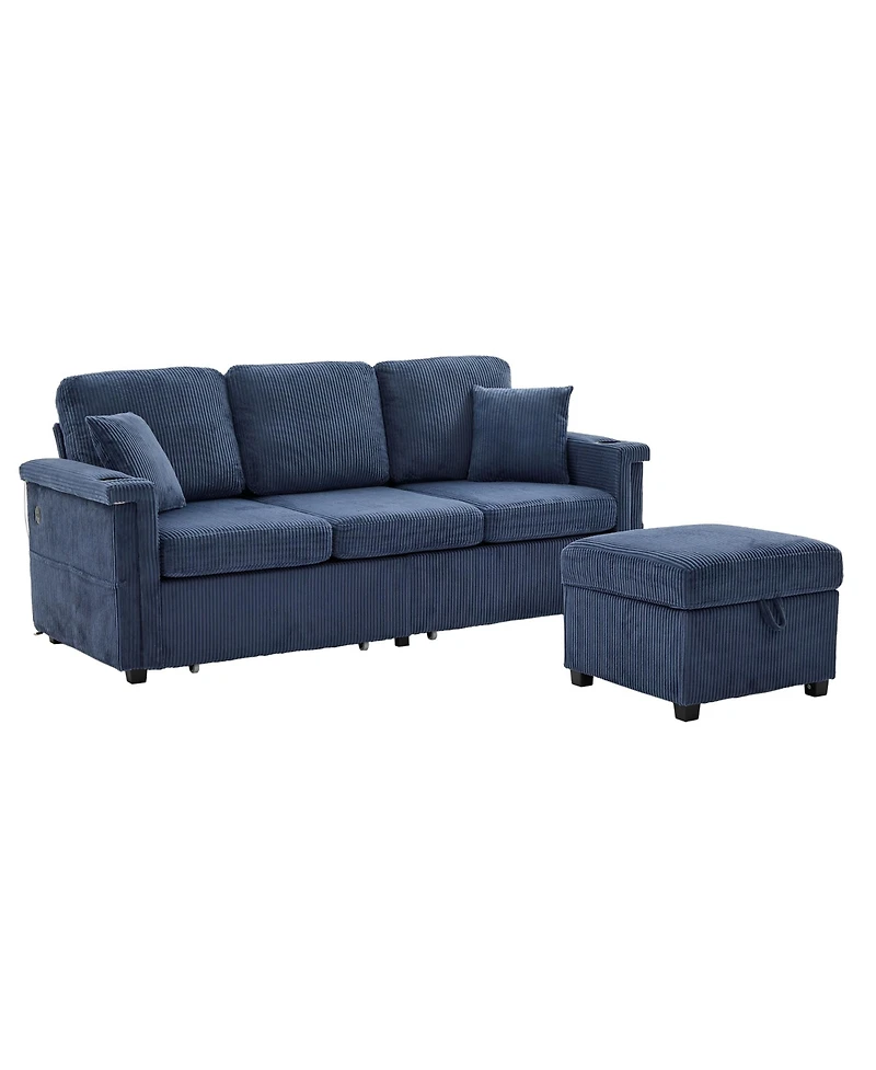 Streamdale Furniture L-Shaped Sectional Sofa w/ Storage Ottoman, Usb, Cup Holder