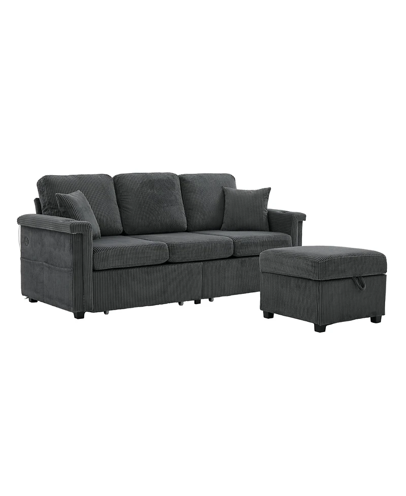 Streamdale Furniture L-Shaped Sectional Sofa w/ Storage Ottoman, Usb, Cup Holder