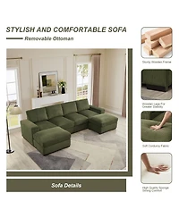 Streamdale Corduroy Sectional Sofa with Ottomans - Dark Green