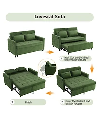 Streamdale Furniture 56.9" Loveseat Sleeper Sofa w/ Usb Ports & Phone Holder, Green