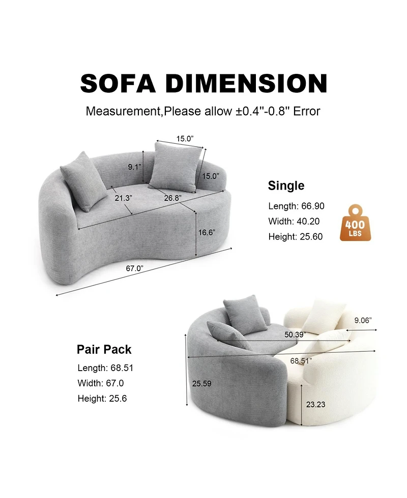 Streamdale Furniture Yin Yang Sofa- Dual Seat Chenille Loveseat - No Assembly
