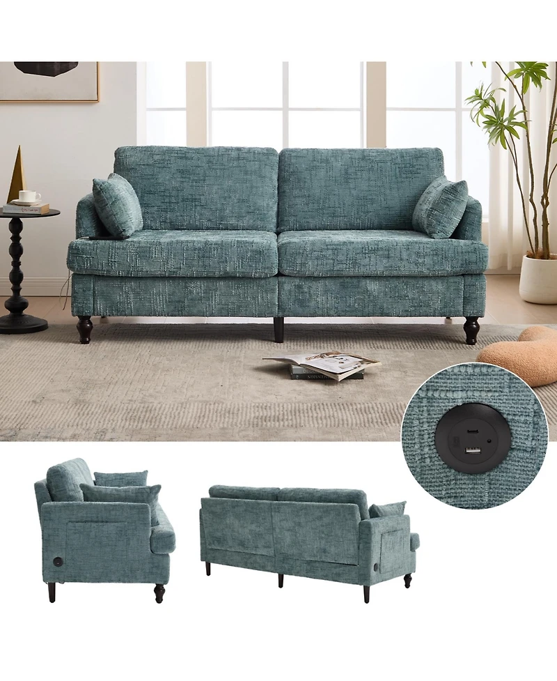 Streamdale Furniture Modern Chenille 2-Seater Sofa w/ Led, Usb & Storage
