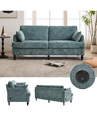 Streamdale Furniture Modern Chenille 2-Seater Sofa w/ Led, Usb & Storage