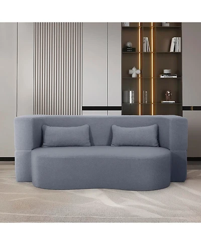 Streamdale Furniture 2-in-1 Full Sofa Bed- Teddy Fabric, No Assembly, Pillows, Grey