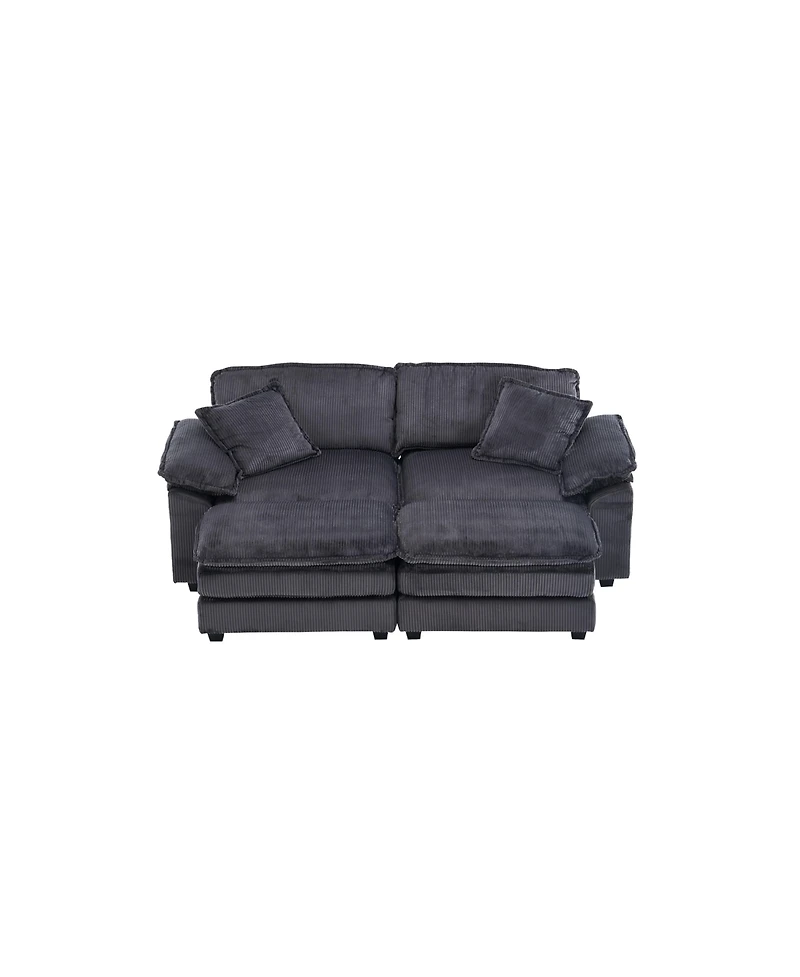 Streamdale Furniture Corduroy 2-Seat Sofa w/ Pillows & Ottomans