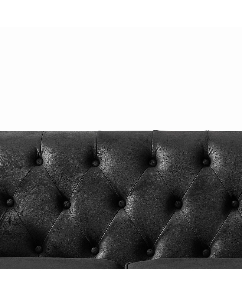 Streamdale Furniture 66" Chesterfield Tech Fabric Sofa, Mid Century Modern Couch, Black