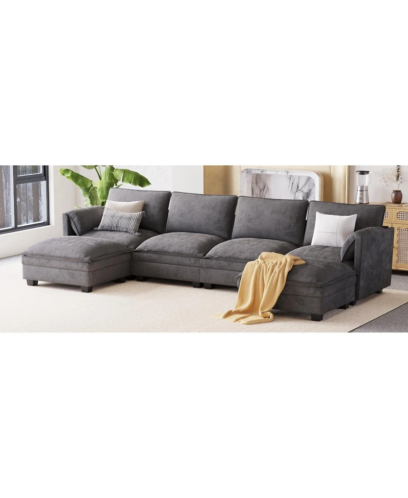 Streamdale Furniture 141.5" U-Shaped Sofa Couch with Ottoman & Pockets