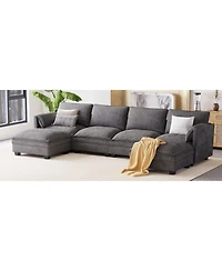Streamdale Furniture 141.5" U-Shaped Sofa Couch with Ottoman & Pockets