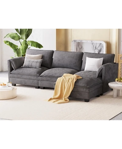 Streamdale Furniture 107.8" 3 Seater L-Shaped Sofa Couch with Ottoman & Pockets