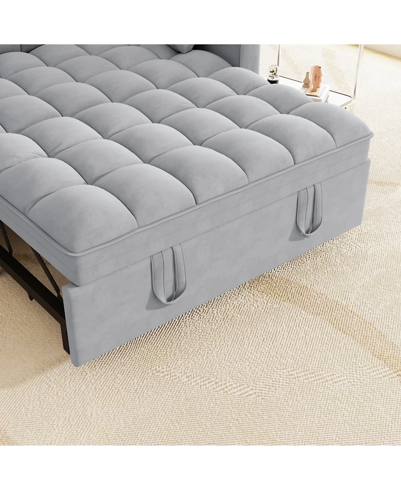 Streamdale Furniture Velvet Sleeper Sofa Couch Bed - Small Loveseat with Pillows - Gray