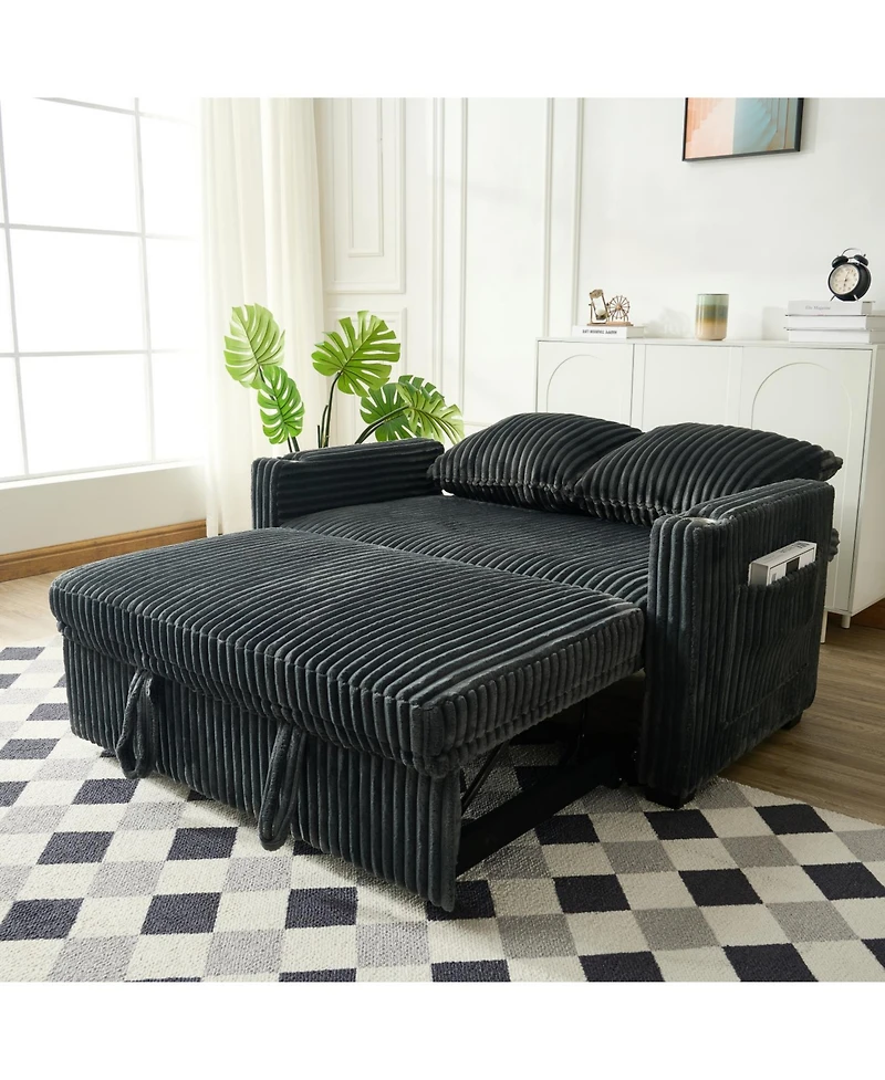 Streamdale Furniture Sleeper Sofa Couch Pull Out Bed Corduroy Convertible Loveseat Gray