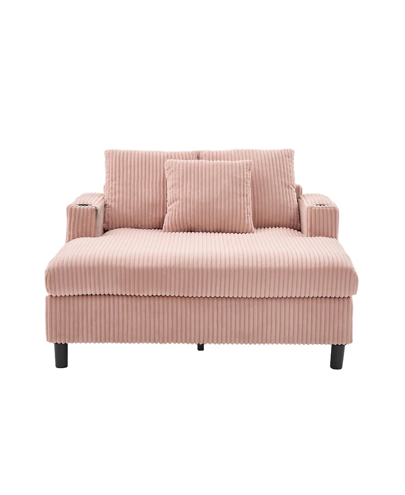 Streamdale Corduroy Oversized Recliner Sofa w/ Usb, Led, Cup Holder