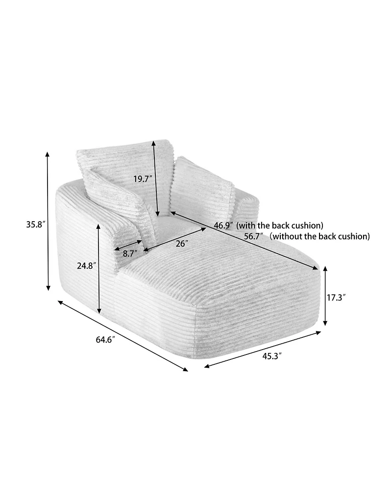 Streamdale Furniture Oversized Corduroy Chaise Lounge Sofa