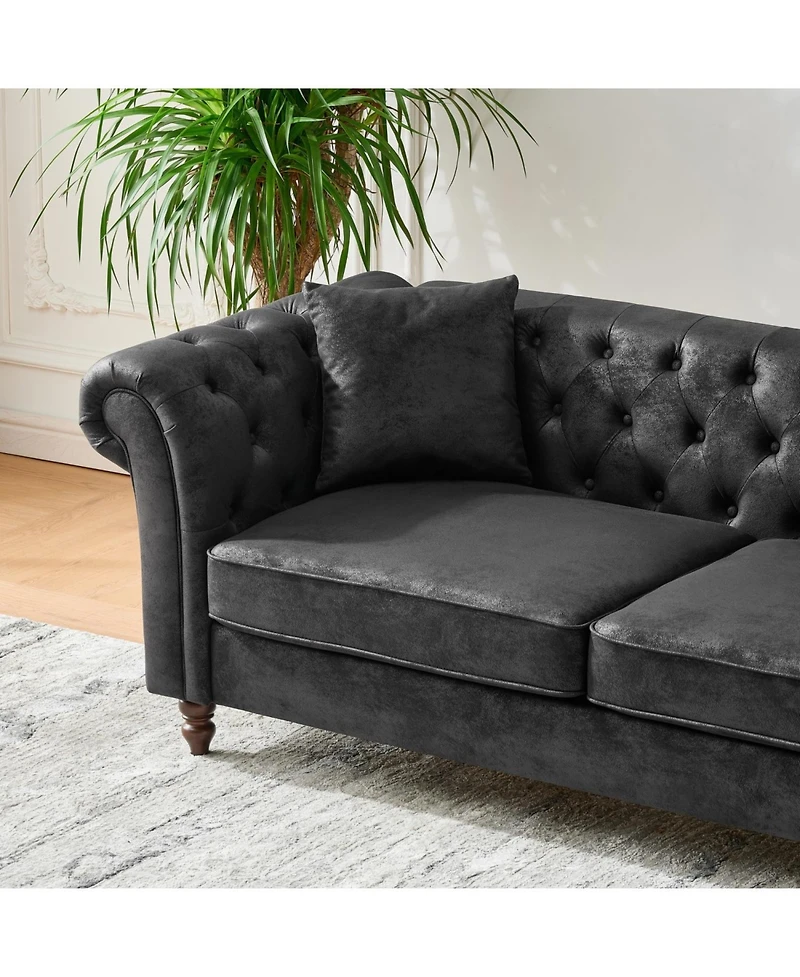 Streamdale Chesterfield Tech Fabric 3+3 Seater Sofa Set - Black