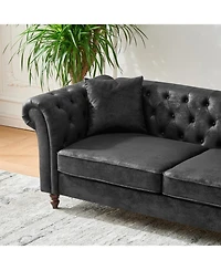 Streamdale Chesterfield Tech Fabric 3+3 Seater Sofa Set - Black