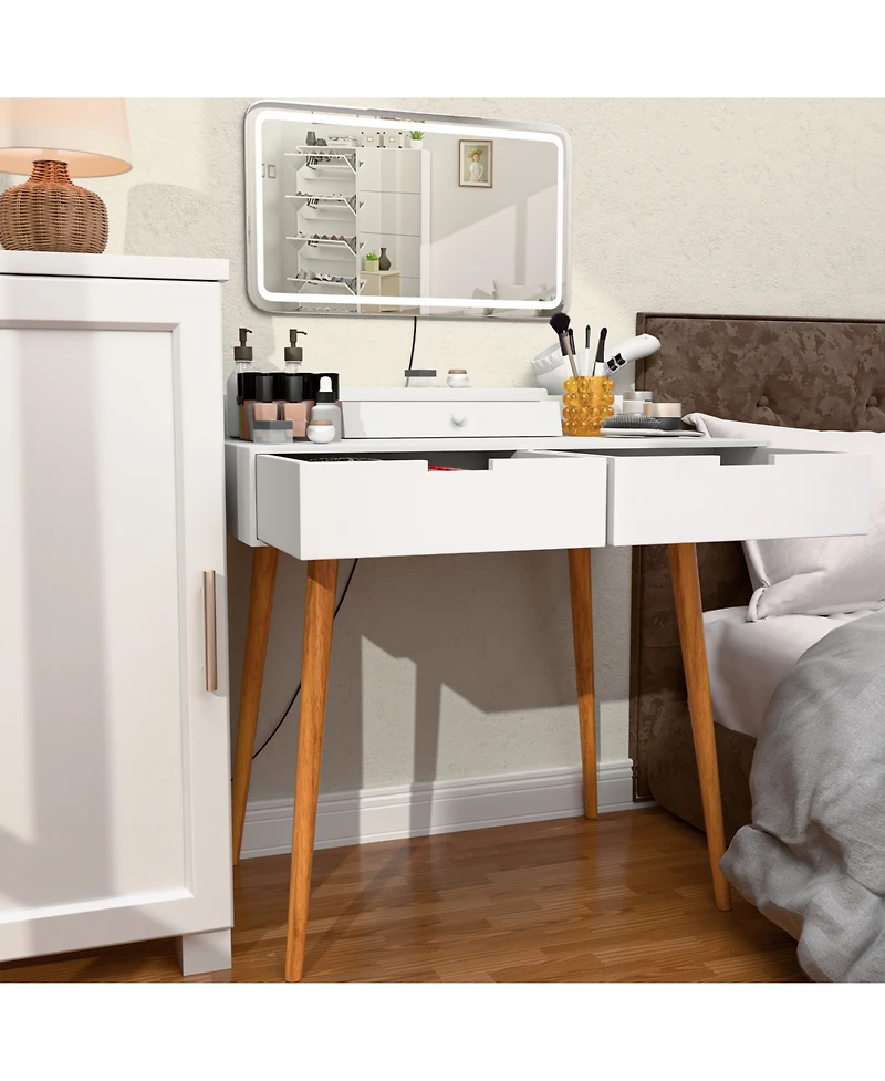 Streamdale Furniture Makeup Vanity Desk with Lights & Mirror, 3 Color Modes, 2 Drawers, White 31.5"