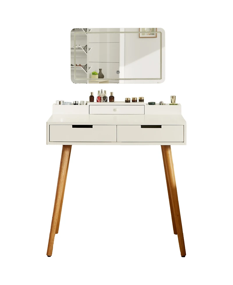 Streamdale Furniture Makeup Vanity Desk with Lights & Mirror, 3 Color Modes, 2 Drawers, White 31.5"