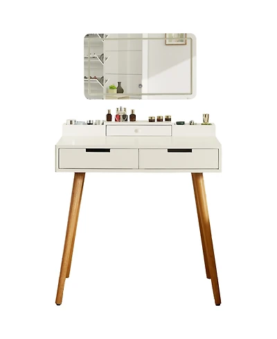 Streamdale Furniture Makeup Vanity Desk with Lights & Mirror, 3 Color Modes, 2 Drawers, White 31.5"