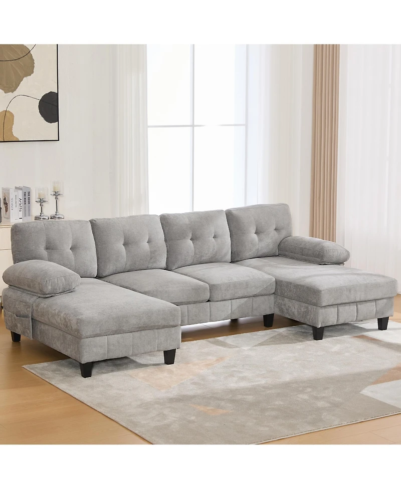Streamdale Furniture U-Shaped Chenille Sectional Sofa with Dual Chaise & Storage