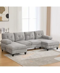 Streamdale Furniture U-Shaped Chenille Sectional Sofa with Dual Chaise & Storage