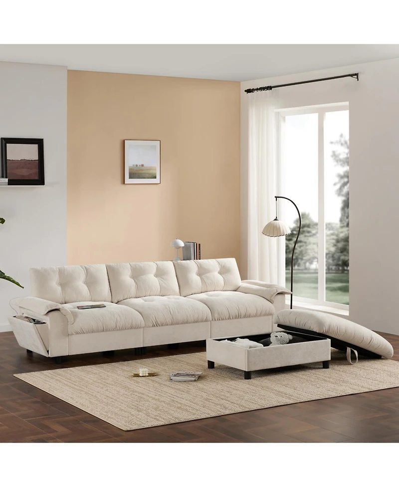 Streamdale Furniture L-Shape Sectional Sofa w/ Ottoman, Charging, Cup Holder